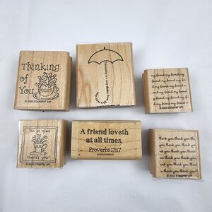 6 Rubber Stamps Wood Mounted Friendship, Thank You Thinking of You Stampin' Up